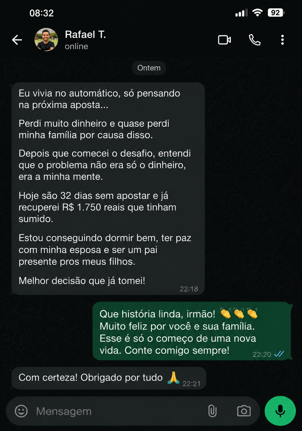 Depoimento de Rafael T. via WhatsApp