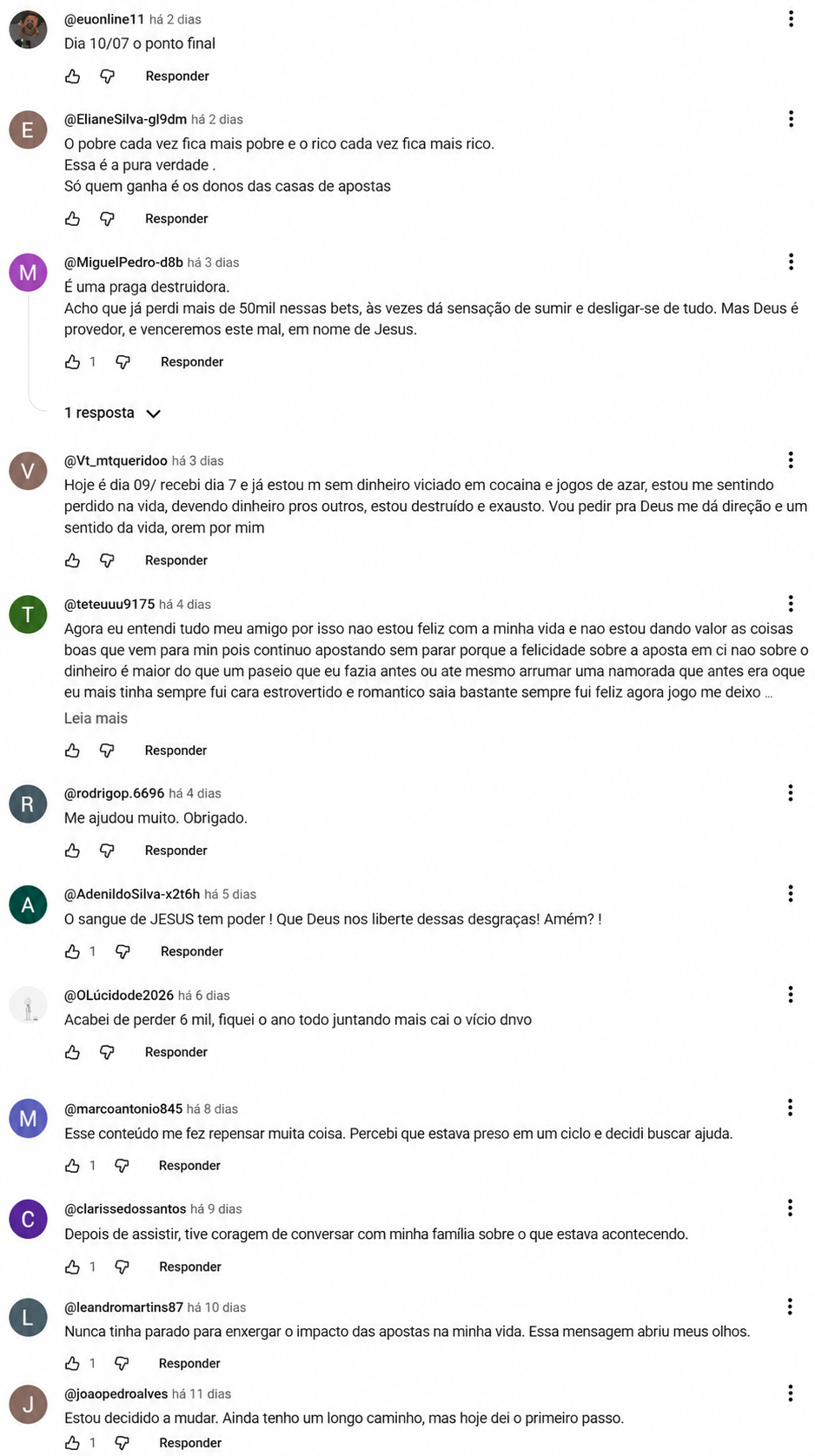 Comentários de pessoas assistindo ao vídeo